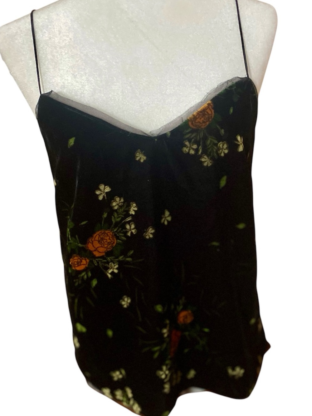 Zara Floral Velvet Cami Mesh Trim Y2K Fairy Grunge Tank Top S